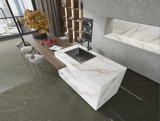 Polished Snow White Sintered Stone Tile Shower Floor Ceramic Marble Floor Slate