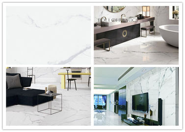 Super White Carrara Polished Porcelain Tile / Ceramic Marble Floor Tiles