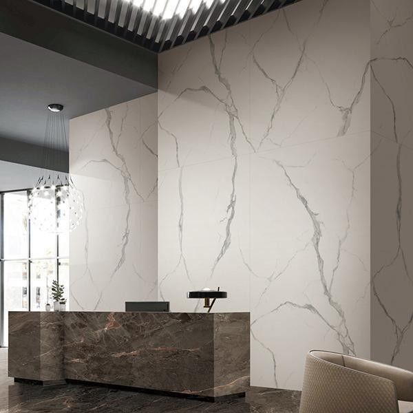Glazed Porcelain Slab Tile Fish White 12mm Thick Textured Slate Wall