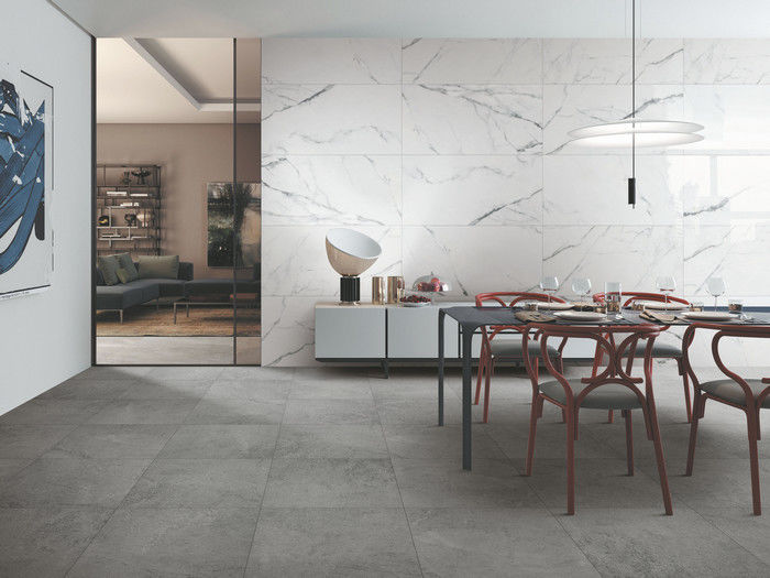 Carrara Super White Polished Porcelain Tile , 24x48 Modern Bathroom Floor Tile