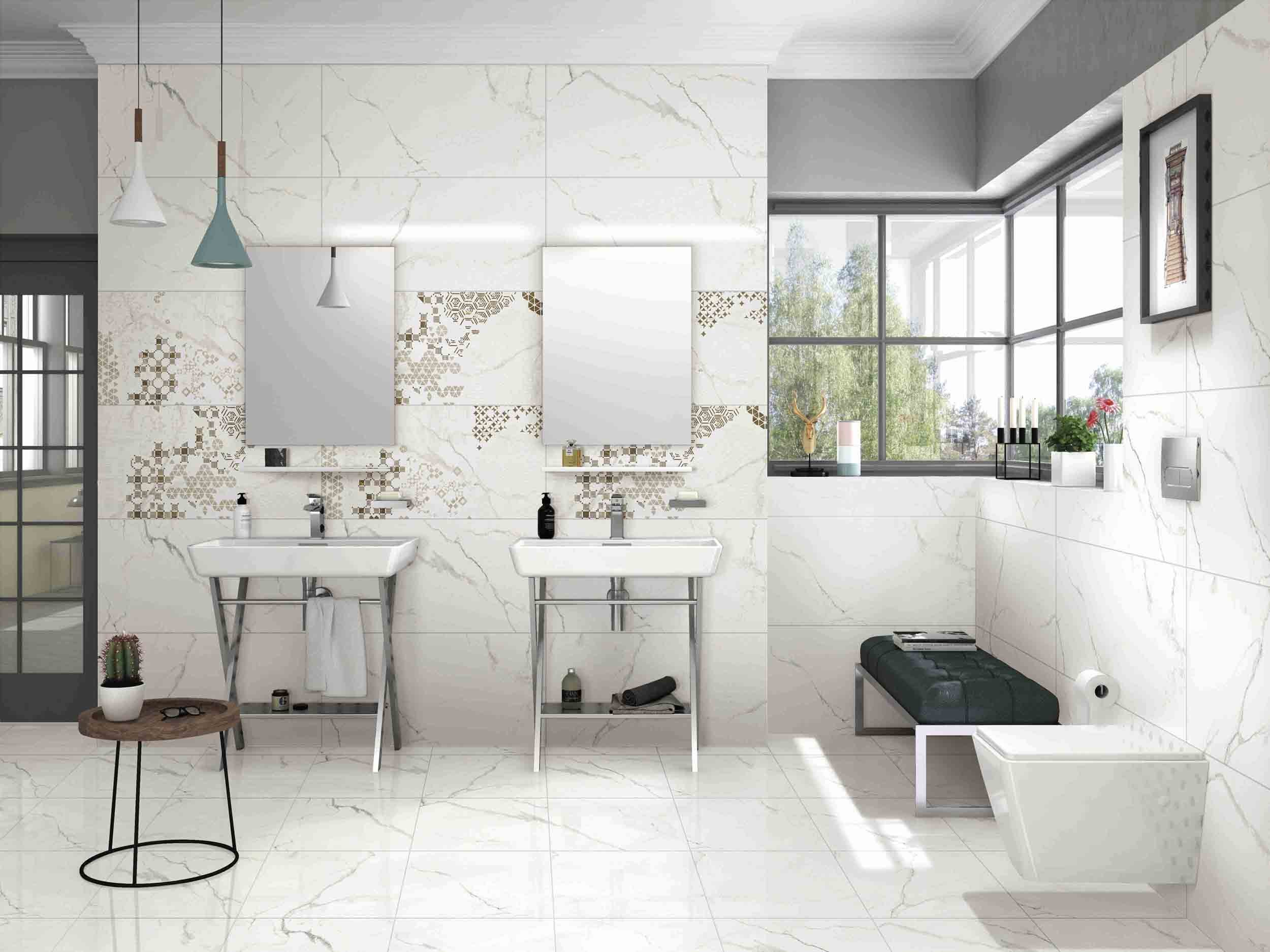 40X80 Glazed Porcelain Tile / White Marble Floor And Decor Carrara